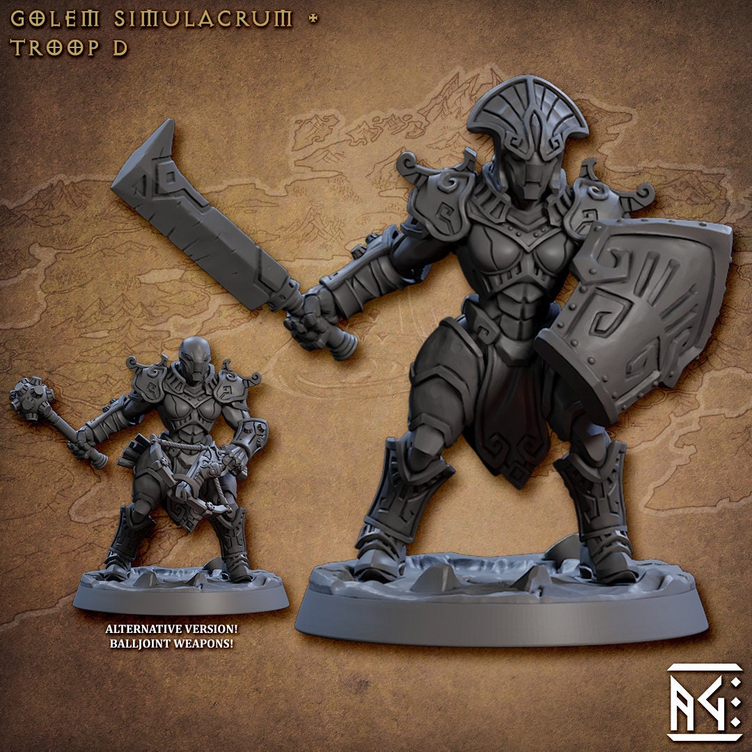 Golem Simulacra Troops - Artisan Guild | DnD Miniature, Warforged Male Female, Android, Ranger, Fighter, Barbarian, Pathfinder 2E, 28mm 32mm-5