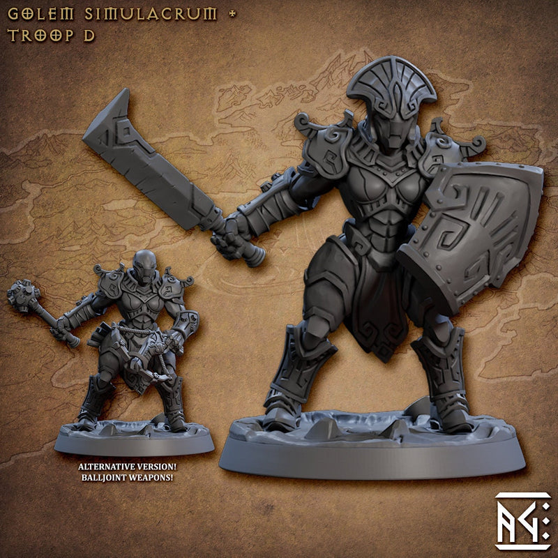 Golem Simulacra Troops - Artisan Guild | DnD Miniature, Warforged Male Female, Android, Ranger, Fighter, Barbarian, Pathfinder 2E, 28mm 32mm-5