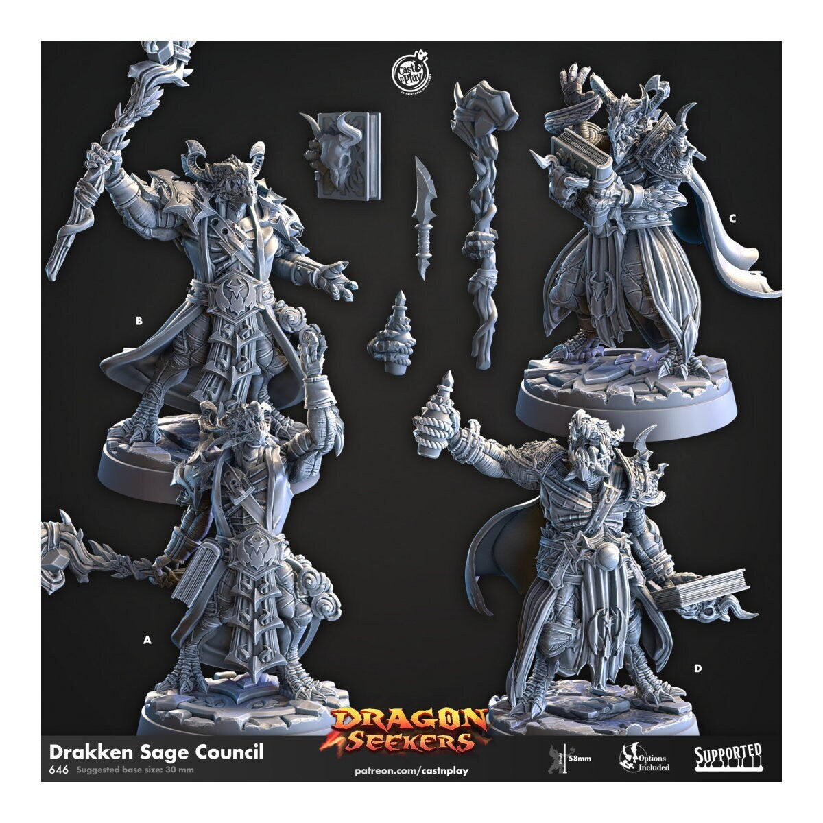 Drakken Sage Council - Cast n Play Dragon Seekers | DnD Miniature | Dragonborn | Wizard | Sorcerer | Warlock | Male | Magic | Alchemist-1