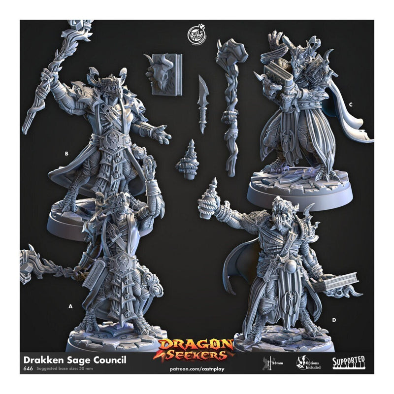 Drakken Sage Council - Cast n Play Dragon Seekers | DnD Miniature | Dragonborn | Wizard | Sorcerer | Warlock | Male | Magic | Alchemist-1
