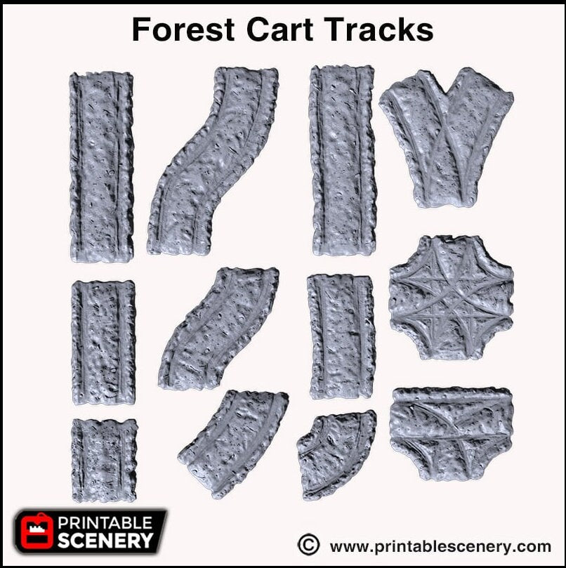 Forest Cart Tracks 12pc - Shadowfey Wilds, DnD 5E, Pathfinder 2E 15mm, 28mm, 32mm, wargaming terrain, scatter scenery, D&D-2