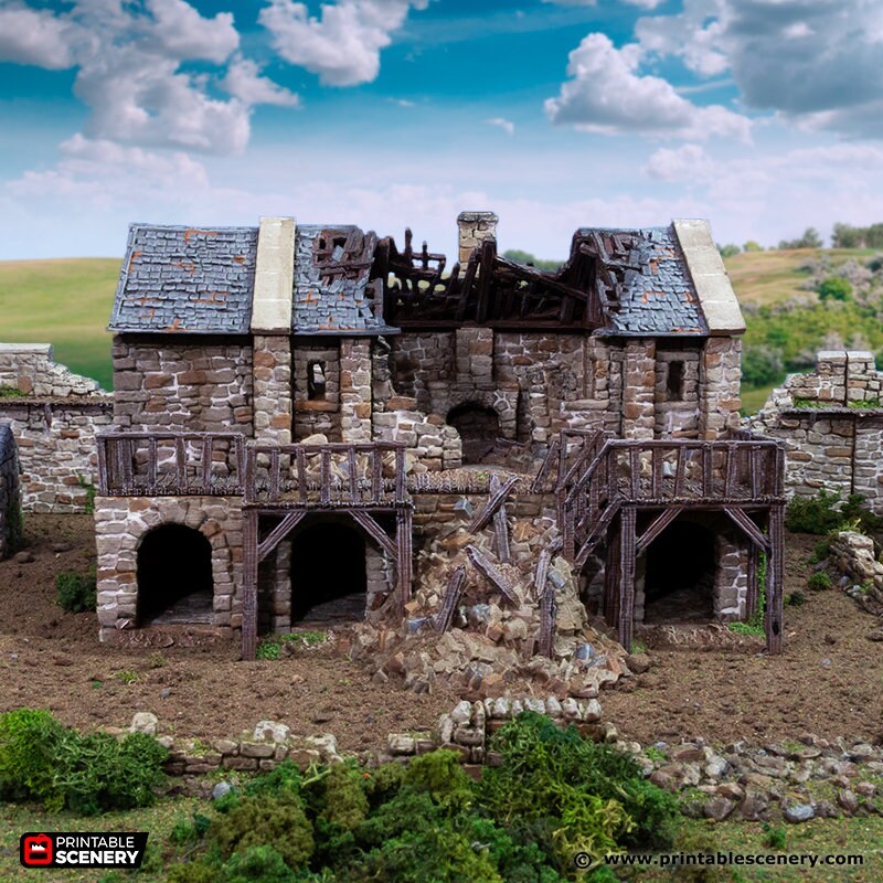 Ruined Black Rock Barracks - King and Country, DnD, Pathfinder, 15mm, 28mm, 32mm, wargaming terrain, scatter scenery D&D medieval-3