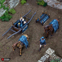 Two Horse Litter - King and Country, DnD 5E, Pathfinder 2E 15mm, 28mm, 32mm, wargaming terrain, scatter scenery, D&D village town-2