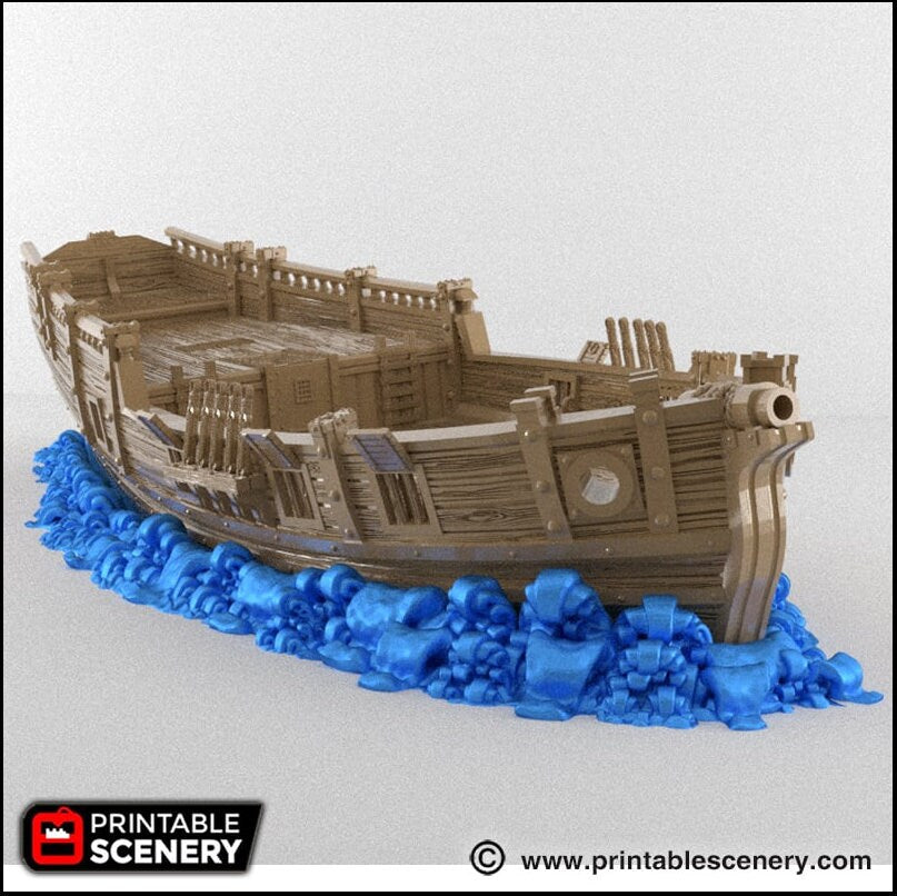 The Sloop - The Lost Ships, DnD 5E, Pathfinder 2E 15mm, 28mm, 32mm, wargaming terrain, scatter scenery, D&D age of sail, pirate-6