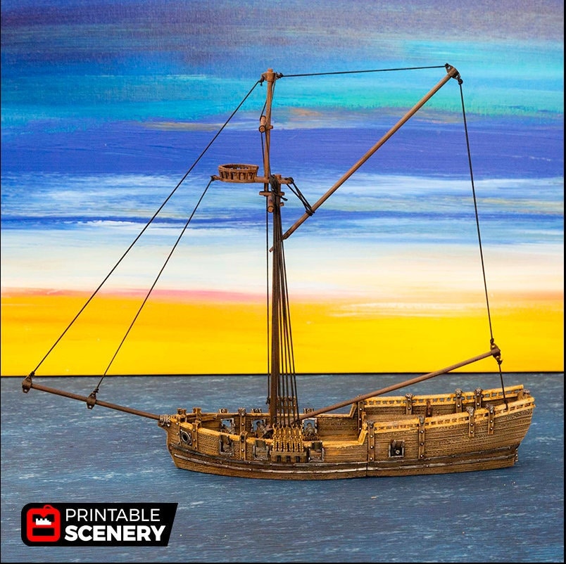 The Sloop - The Lost Ships, DnD 5E, Pathfinder 2E 15mm, 28mm, 32mm, wargaming terrain, scatter scenery, D&D age of sail, pirate-1