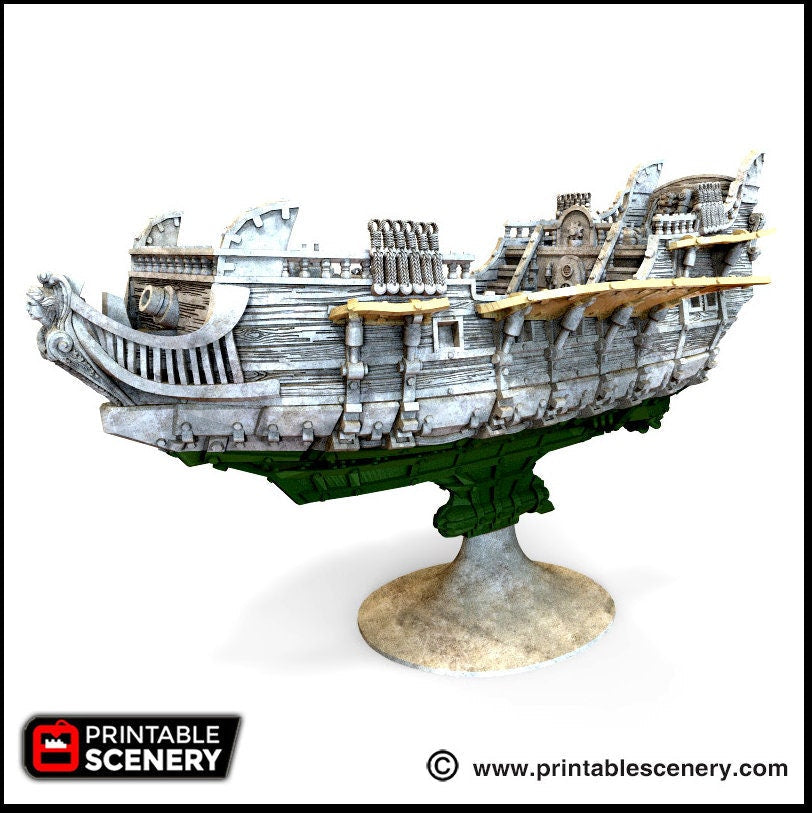 Flying Frigate - The Lost Ships, DnD 5E, Pathfinder 2E 15mm 28mm 32mm, wargaming terrain, scatter scenery, D&D age of sail pirate-4