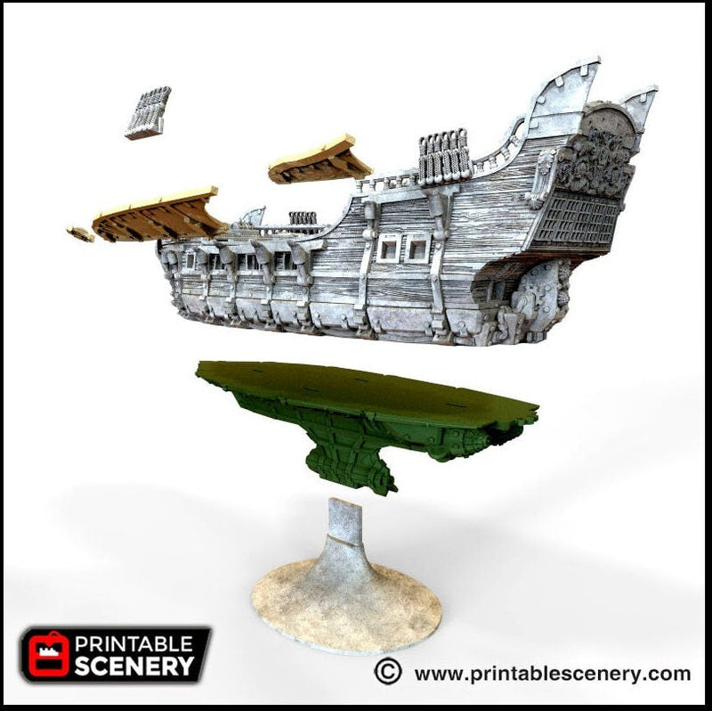 Flying Frigate - The Lost Ships, DnD 5E, Pathfinder 2E 15mm 28mm 32mm, wargaming terrain, scatter scenery, D&D age of sail pirate-3