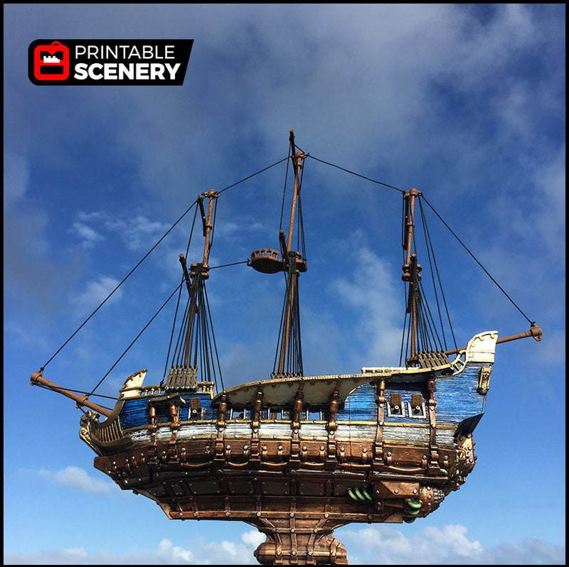 Flying Frigate - The Lost Ships, DnD 5E, Pathfinder 2E 15mm 28mm 32mm, wargaming terrain, scatter scenery, D&D age of sail pirate-2