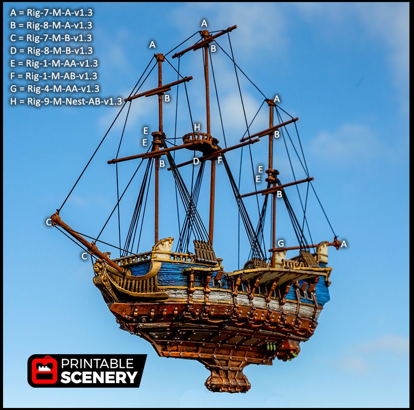 Flying Frigate - The Lost Ships, DnD 5E, Pathfinder 2E 15mm 28mm 32mm, wargaming terrain, scatter scenery, D&D age of sail pirate-7