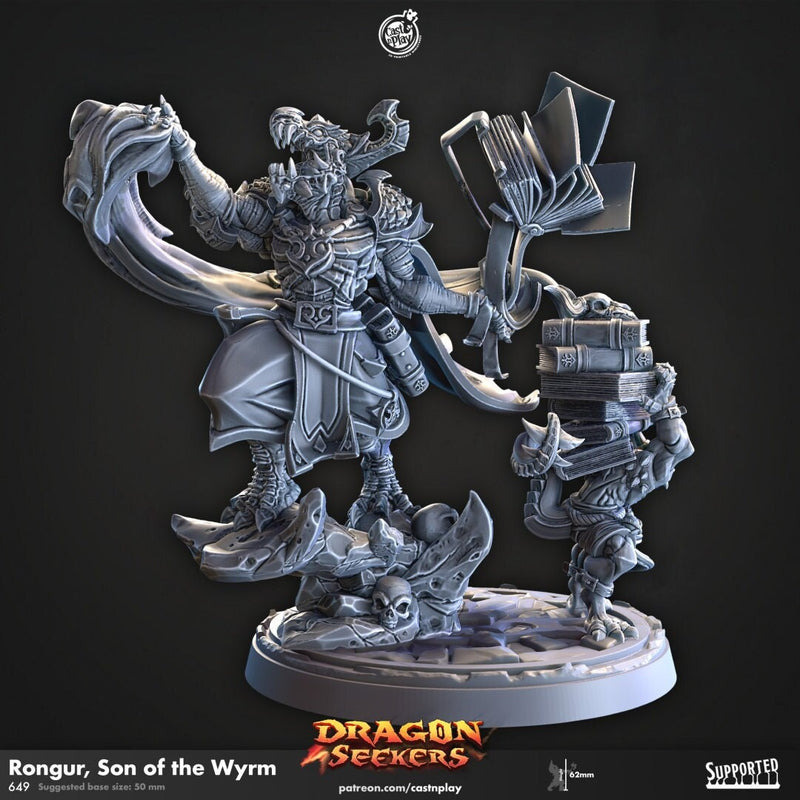 Rongur, Son of the Wyrm - CnP Dragon Seekers | DnD Miniature | Dragonborn | Wizard | Sorcerer | Warlock | Male | Magic | Lorekeeper, Library-1
