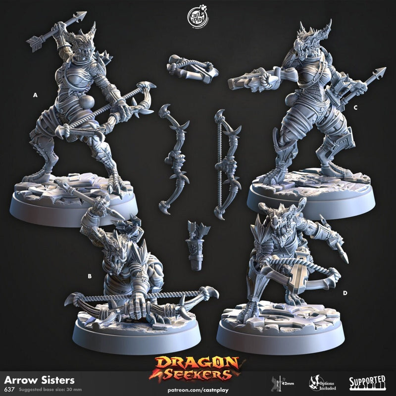 Arrow Sisters - Cast n Play Dragon Seekers | DnD Miniature | Dragonborn | Ranger | Rogue | Archer | Female | Ranged | Pathfinder | Assassin-1