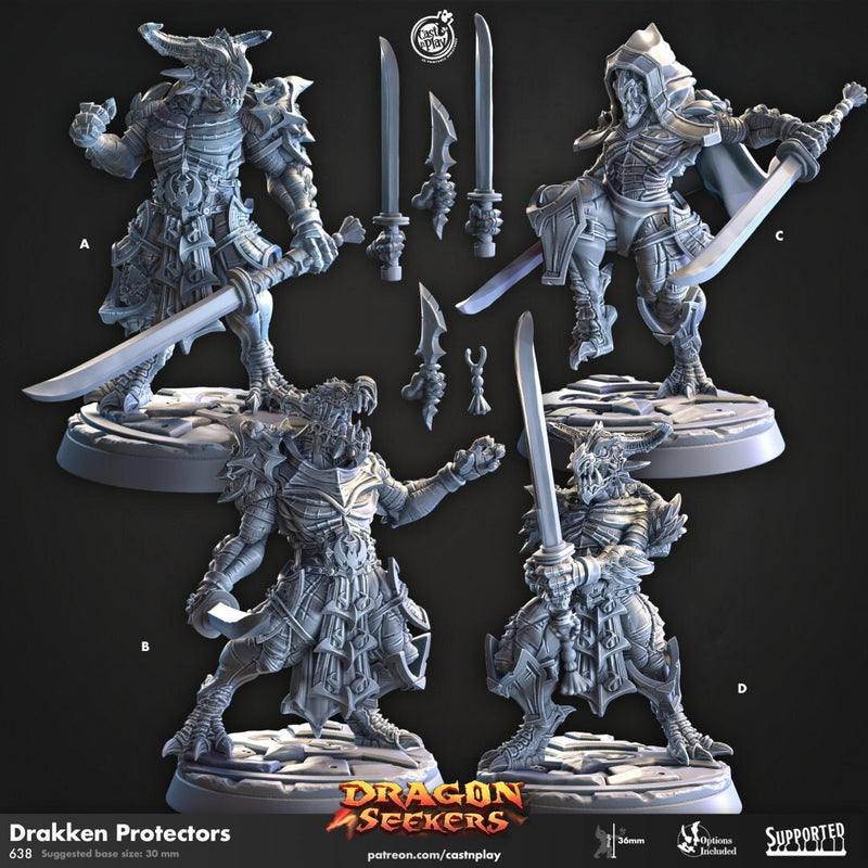 Drakken Protectors - Cast n Play Dragon Seekers | DnD Miniature | Dragonborn | Fighter | Paladin | Samurai | Male | Melee | Assassin | Rogue-1