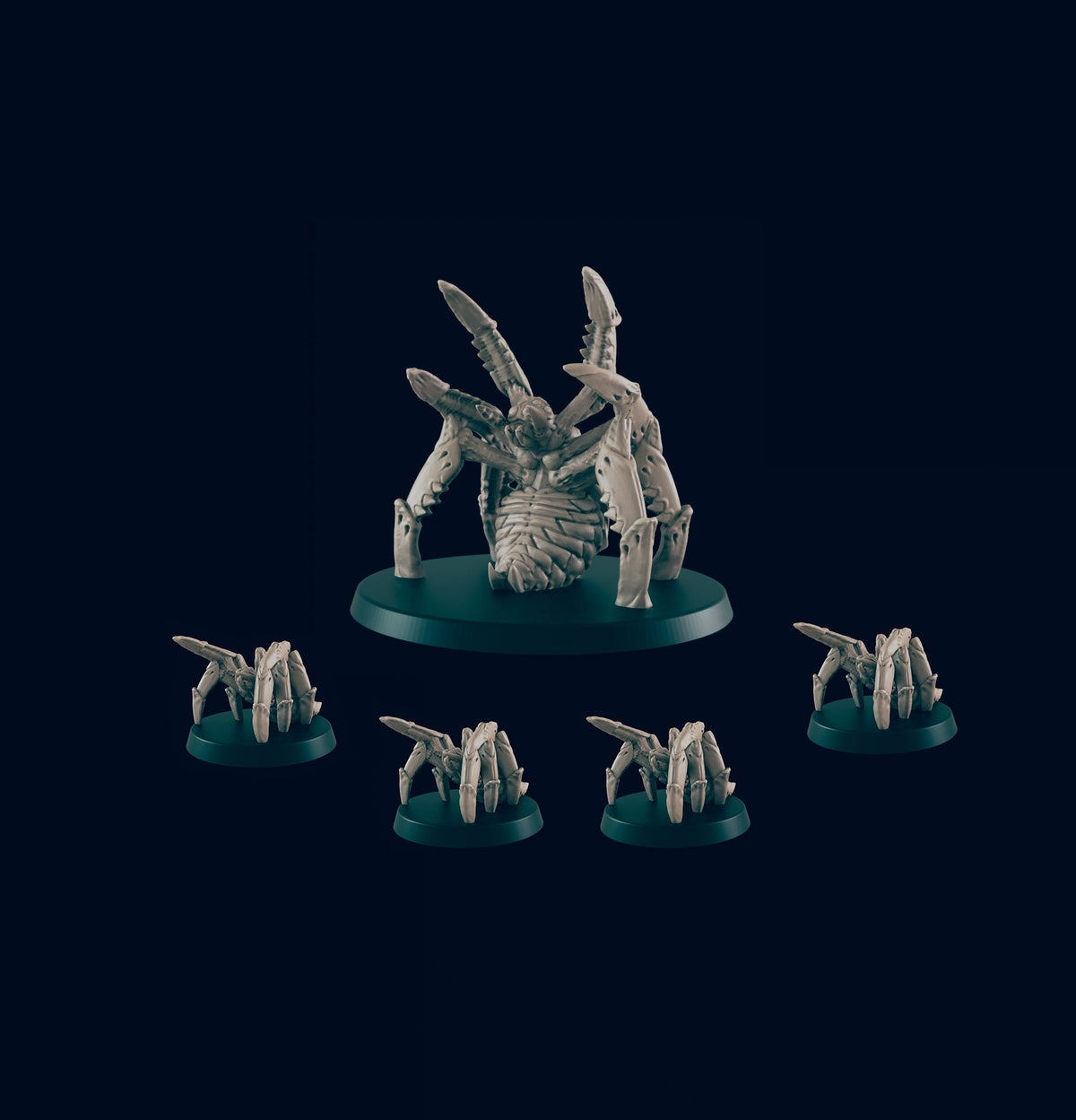 5 Spider Miniature Pack - EC3D | DnD | Monster | Large | Big | Underdark | 32mm | Pathfinder | commoner | TTRPG | Wargaming | Mountain