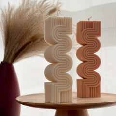 Large Ribbed Pillar Candle | Modern Soy Wax Candle, Home Decor-1