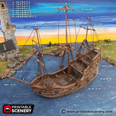 The Fluyt - The Lost Ships, DnD 5E, Pathfinder 2E 15mm 28mm 32mm, wargaming terrain, scatter scenery, D&D age of sail pirate-8