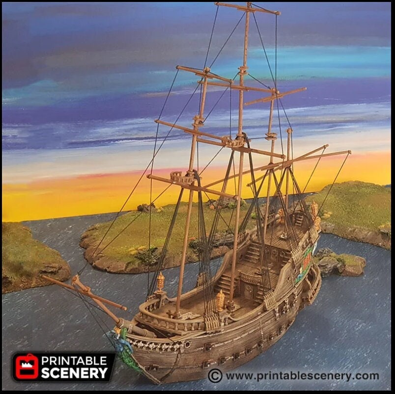 The Galleon - The Lost Ships, DnD 5E, Pathfinder 2E 15mm 28mm 32mm, wargaming terrain, scatter scenery, D&D age of sail pirate-1