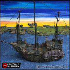 The Black Ship - The Lost Ships, DnD 5E, Pathfinder 2E 15mm 28mm 32mm, wargaming terrain, scatter scenery, D&D age of sail pirate-3