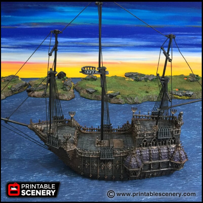 The Black Ship - The Lost Ships, DnD 5E, Pathfinder 2E 15mm 28mm 32mm, wargaming terrain, scatter scenery, D&D age of sail pirate-3
