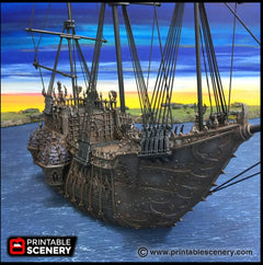 The Black Ship - The Lost Ships, DnD 5E, Pathfinder 2E 15mm 28mm 32mm, wargaming terrain, scatter scenery, D&D age of sail pirate-4