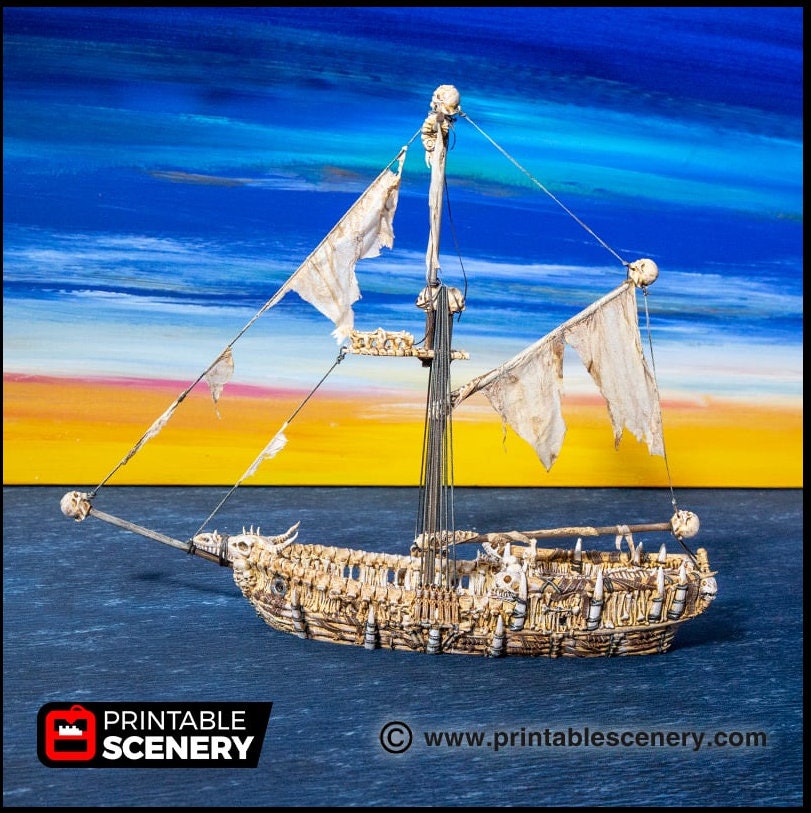 The Undead Sloop - The Lost Ships, DnD 5E, Pathfinder 2E 15mm 28mm 32mm, wargaming terrain, scatter scenery D&D age of sail pirate-3