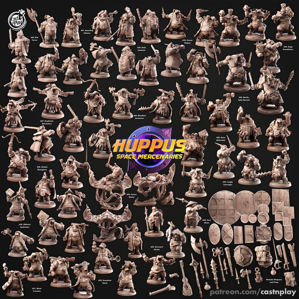 Mertyl, Solar Berserker - Cast n Play Huppus Space Mercenaries | DnD Miniature | Giff, Hippo, Fighter, Barbarian, Melee, Tank, Large-2