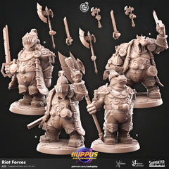 Riot Forces - Cast n Play Huppus Space Mercenaries | DnD Miniature | Giff | Hippo | Fighter | Paladin | Cleric | Barbarian | Warrior | Melee-1