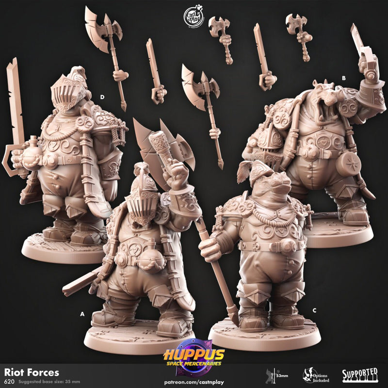 Riot Forces - Cast n Play Huppus Space Mercenaries | DnD Miniature | Giff | Hippo | Fighter | Paladin | Cleric | Barbarian | Warrior | Melee-1