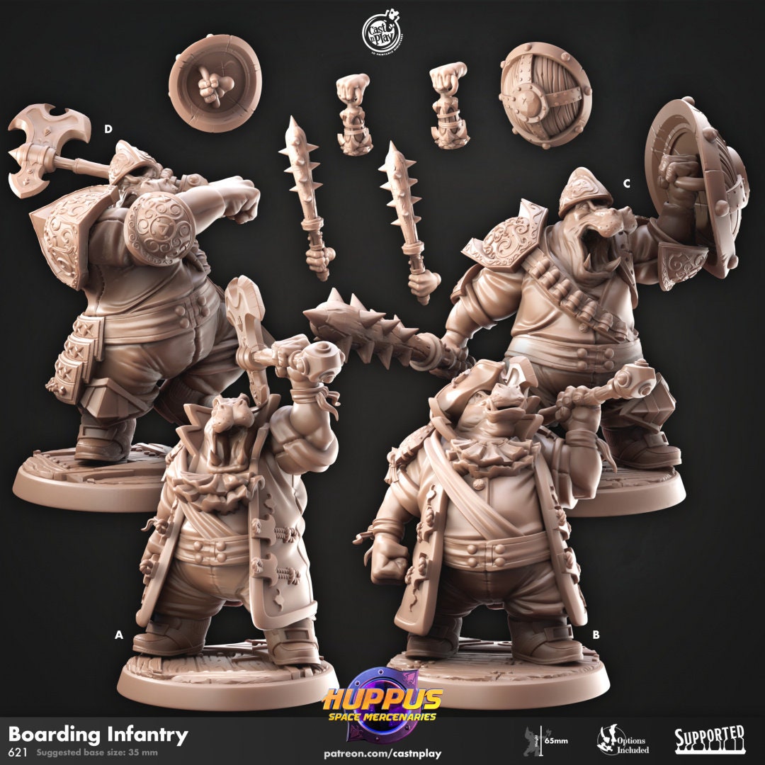 Boarding Party - Cast n Play Huppus Space Mercenaries | DnD Miniature | Giff | Hippo | Fighter | Paladin | Cleric, Barbarian, Warrior, Melee-1