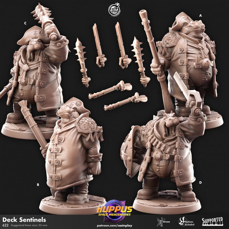 Deck Sentinels - Cast n Play Huppus Space Mercenaries | DnD Miniature | Giff | Hippo | Fighter | Paladin | Cleric, Barbarian, Warrior, Melee-1