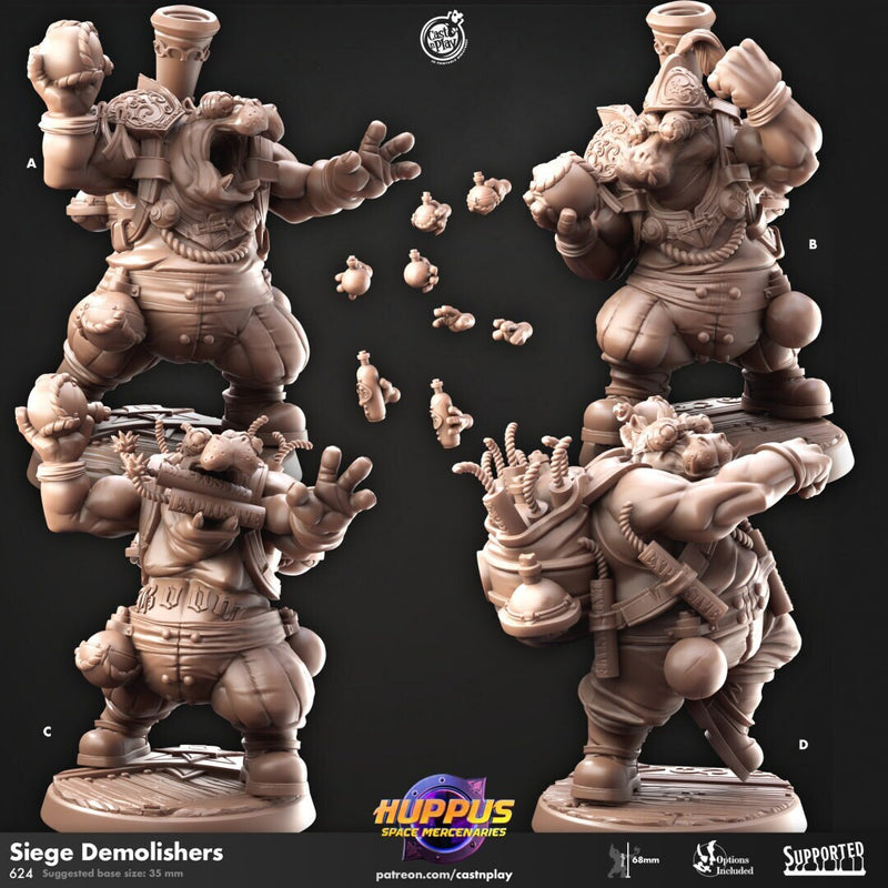 Siege Demolishers - Cast n Play Huppus Space Mercenaries | DnD Miniature | Giff, Hippo, Fighter, Ranger, Barbarian, Melee, Artificer, Ranged-1