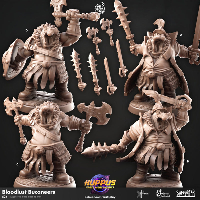 Bloodlust Buccaneers - Cast n Play Huppus Space Mercenaries | DnD Miniature | Giff, Hippo, Fighter, Barbarian, Melee, Cleric, Paladin, Tank-1