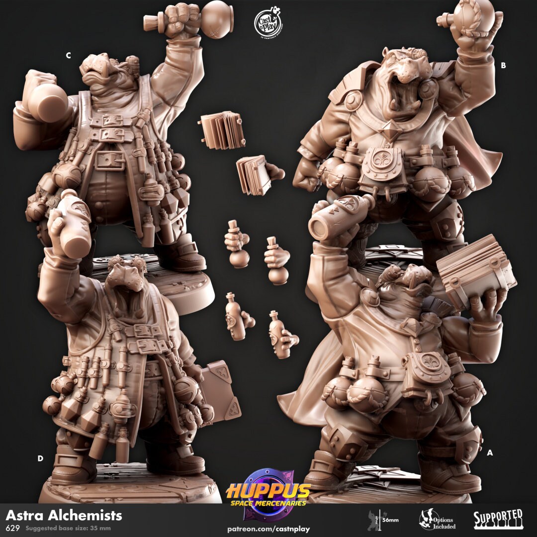 Astra Alchemists - Cast n Play Huppus Space Mercenaries | DnD Miniature Giff, Hippo, Wizard, Sorcerer, Warlock, Cleric, Magic, Summoner