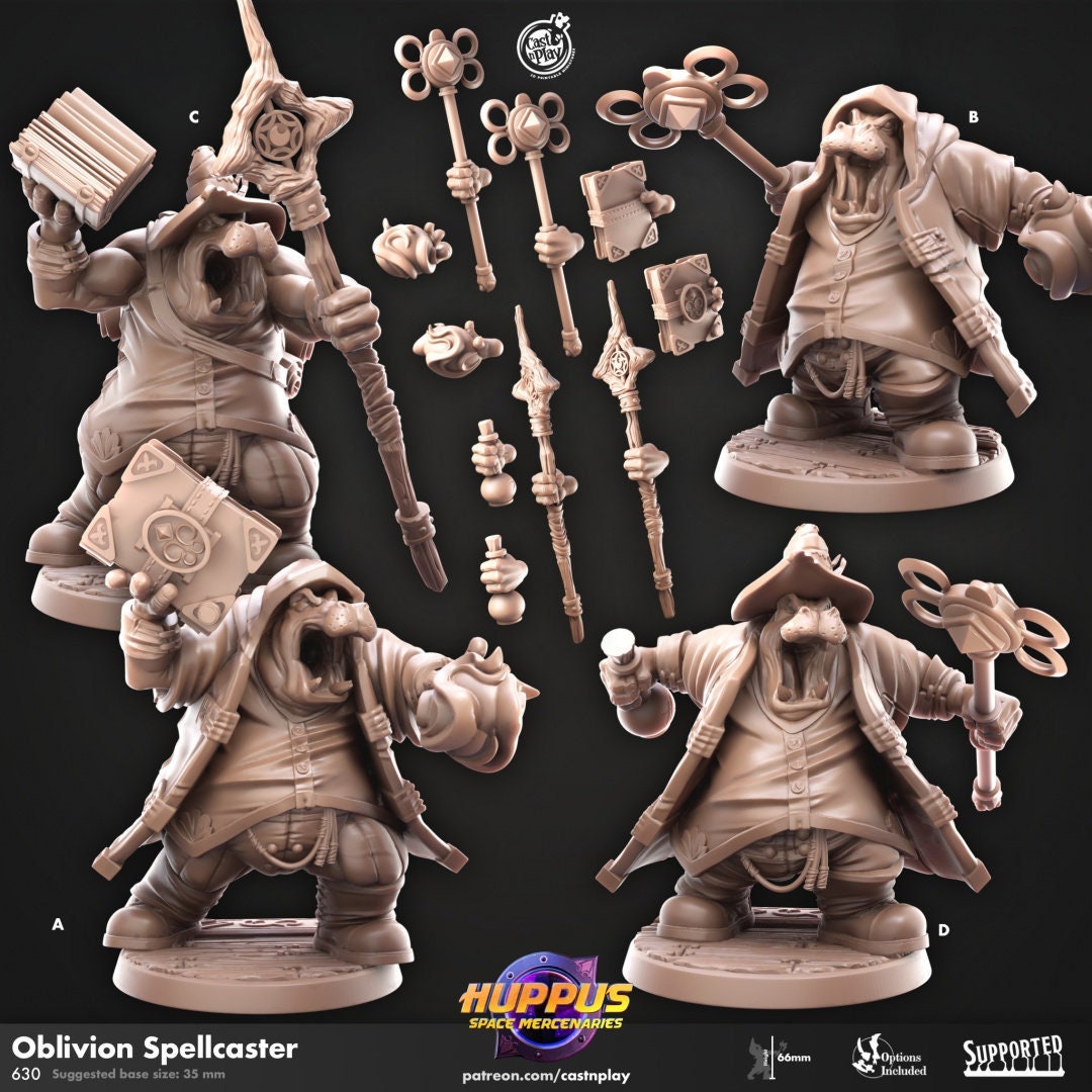 Oblivion Spellcasters - Cast n Play Huppus Space Mercenaries | DnD Miniature Giff, Hippo, Wizard, Sorcerer, Warlock, Cleric, Magic, Summoner