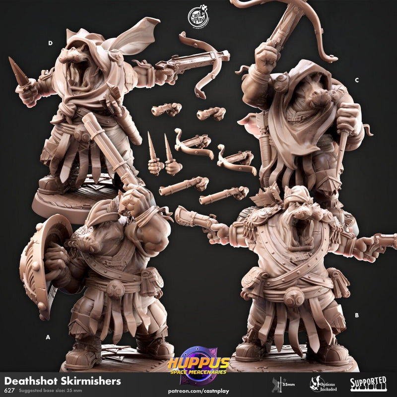 Deathshot Skirmishers - Cast n Play Huppus Space Mercenaries | DnD Miniature | Giff, Hippo, Rogue, Ranger, Assassin, Ranged, Artificer, Bard-1