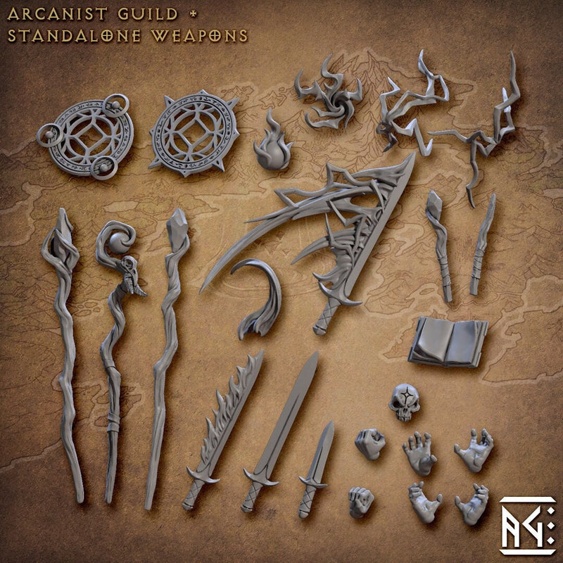 Arcanist Guild Standalone Weapons and Bits - Artisan Guild | Weapon | Wand | Staff | Sword | Spell | Hand | Book | Skull | DnD | Pathfinder-1
