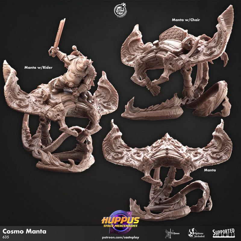 Cosmo Manta - Cast n Play Huppus Space Mercenaries | DnD Miniature Giff, Hippo, Manta Ray, Mount, Flying, Swimming, Animal, Ocean-1