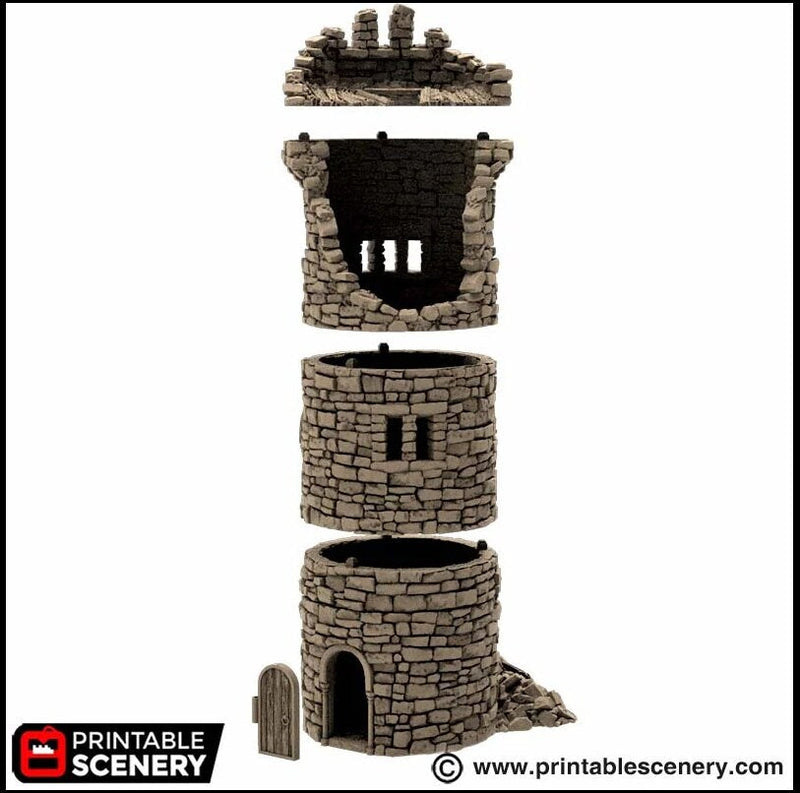 Ruined King's Round Tower - King and Country, DnD, Pathfinder, 15mm, 28mm, 32mm, wargaming terrain, scatter scenery D&D medieval castle-6