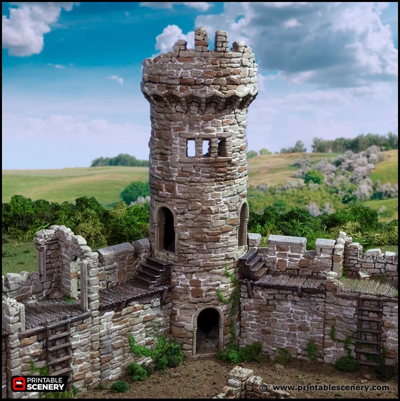 Ruined King's Round Tower - King and Country, DnD, Pathfinder, 15mm, 28mm, 32mm, wargaming terrain, scatter scenery D&D medieval castle-3