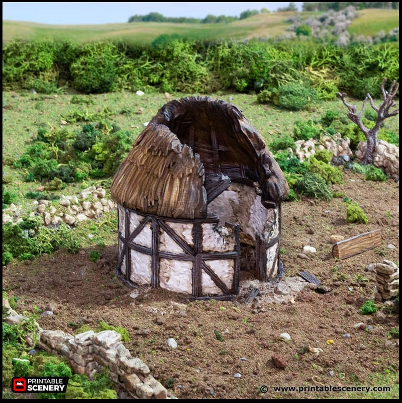 Ruined Small Round House - King and Country, DnD, Pathfinder, 15mm, 28mm, 32mm, wargaming terrain, scatter scenery D&D medieval-3