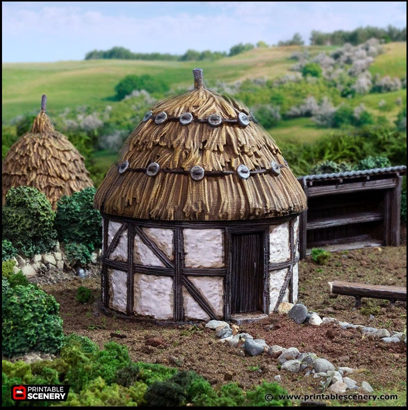 Small Round House - King and Country, DnD, Pathfinder, 15mm, 28mm, 32mm, wargaming terrain, scatter scenery D&D medieval-3