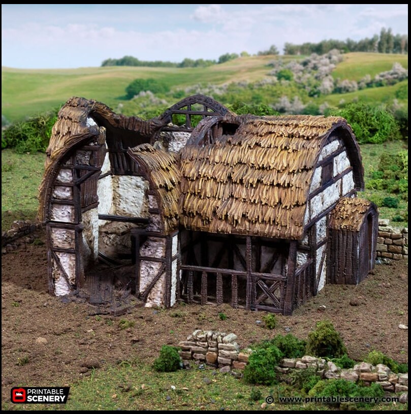 Ruined Country Stables - King and Country, DnD, Pathfinder, 15mm, 28mm, 32mm, wargaming terrain, scatter scenery D&D village-1