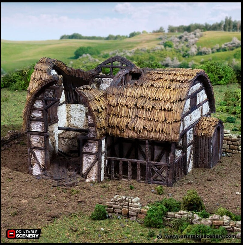 Ruined Country Stables - King and Country, DnD, Pathfinder, 15mm, 28mm, 32mm, wargaming terrain, scatter scenery D&D village-1