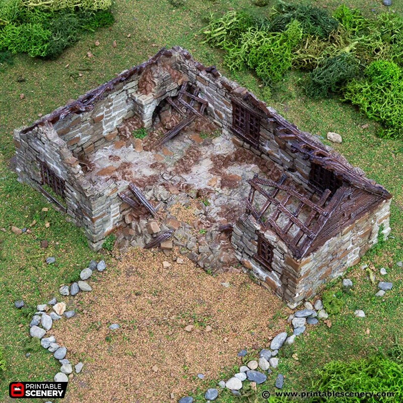 Ruined Highland Stone Barn - King and Country, DnD, Pathfinder, town, wargaming terrain, village, scatter scenery D&D medieval building-4