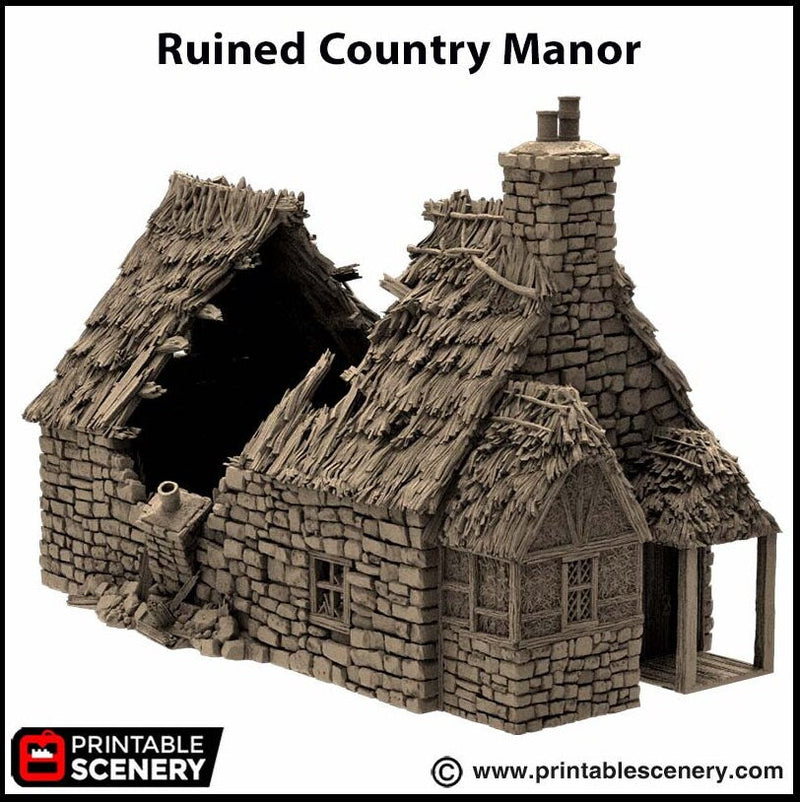 Ruined Country Manor - King and Country, dnd Medieval building, Village, Town, Wargaming Terrain, Scatter scenery, 28mm 32mm 15mm, House-8