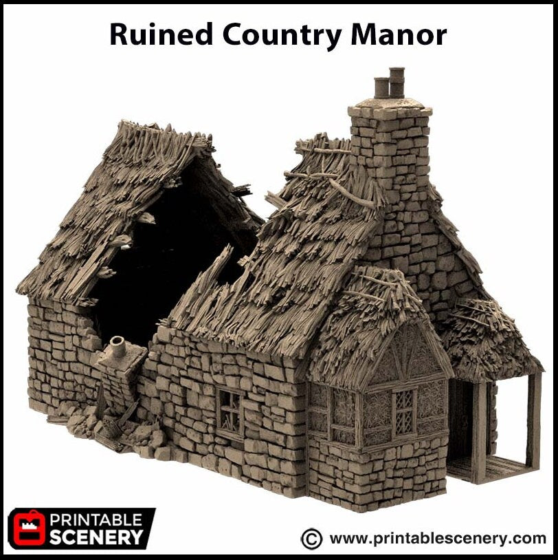 Ruined Country Manor - King and Country, dnd Medieval building, Village, Town, Wargaming Terrain, Scatter scenery, 28mm 32mm 15mm, House-8