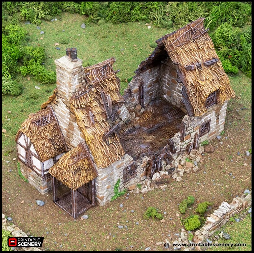 Ruined Country Manor - King and Country, dnd Medieval building, Village, Town, Wargaming Terrain, Scatter scenery, 28mm 32mm 15mm, House-4