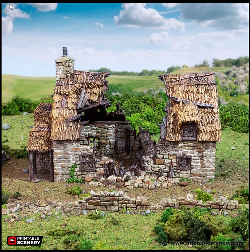 Ruined Country Manor - King and Country, dnd Medieval building, Village, Town, Wargaming Terrain, Scatter scenery, 28mm 32mm 15mm, House-2