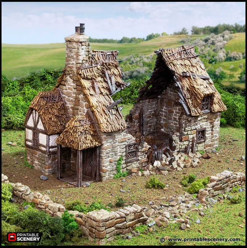 Ruined Country Manor - King and Country, dnd Medieval building, Village, Town, Wargaming Terrain, Scatter scenery, 28mm 32mm 15mm, House-1