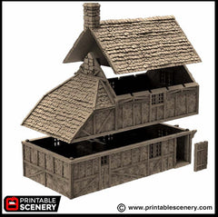 Wattle And Daub Hollyhock Cottage - King and Country, dnd Medieval building, Village, Town, Wargaming Terrain, Scatter scenery, House-6