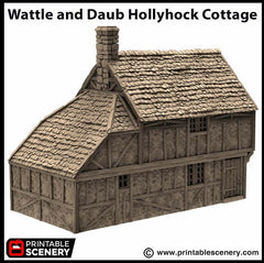 Wattle And Daub Hollyhock Cottage - King and Country, dnd Medieval building, Village, Town, Wargaming Terrain, Scatter scenery, House-7